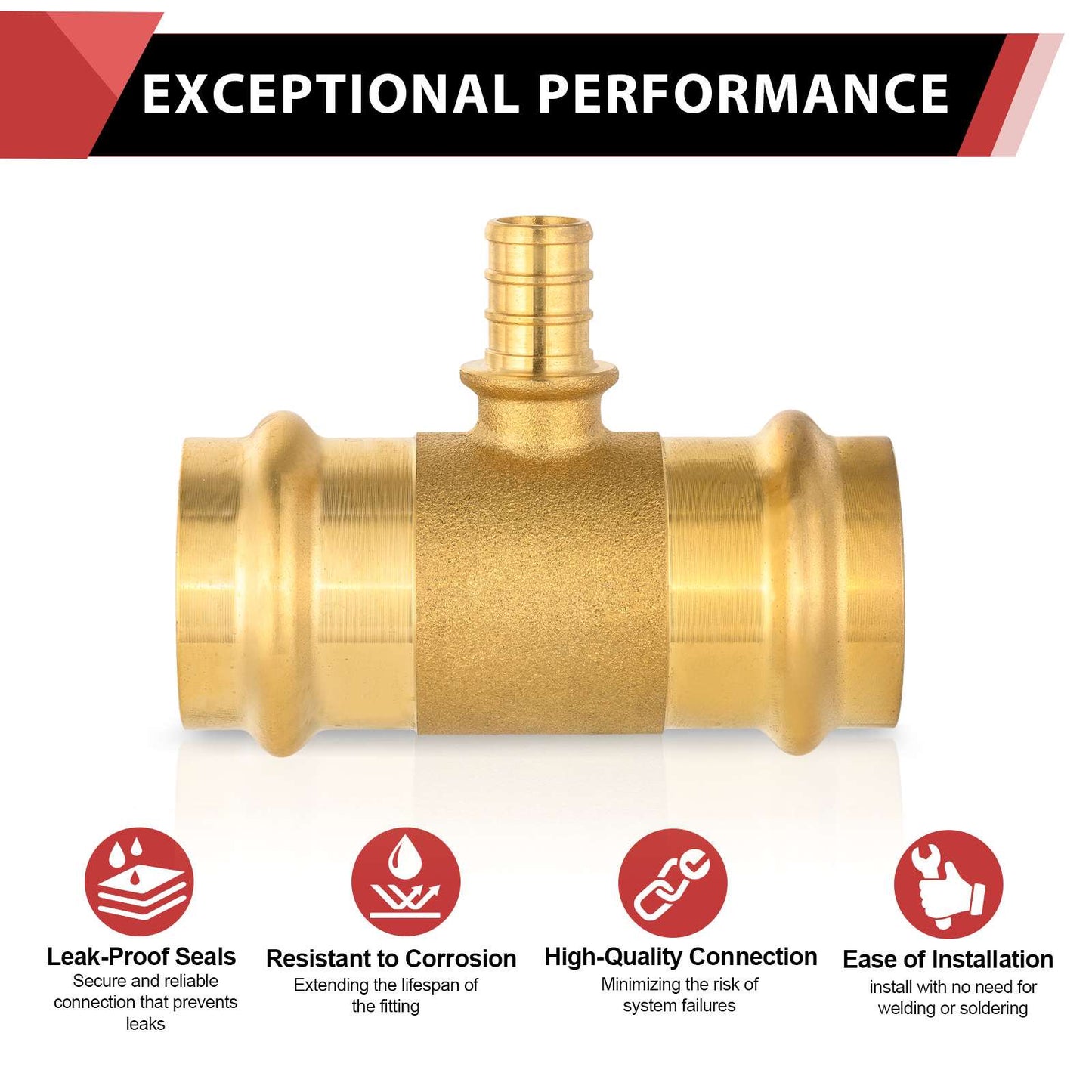 1" x 1" x 3/4" Press x Press x PEX Crimp Brass Tee (Lead Free)