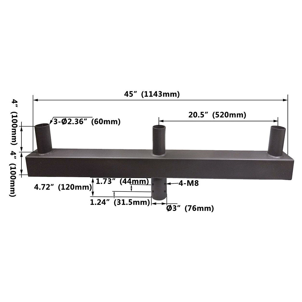 Triple Bullhorn Tenon Adaptor with 3 Arms Inline Round for 2-3/8in Slip Fitter Mount Shoebox Parking Lot Area Lights, Heavy Duty Round Pole Bracket