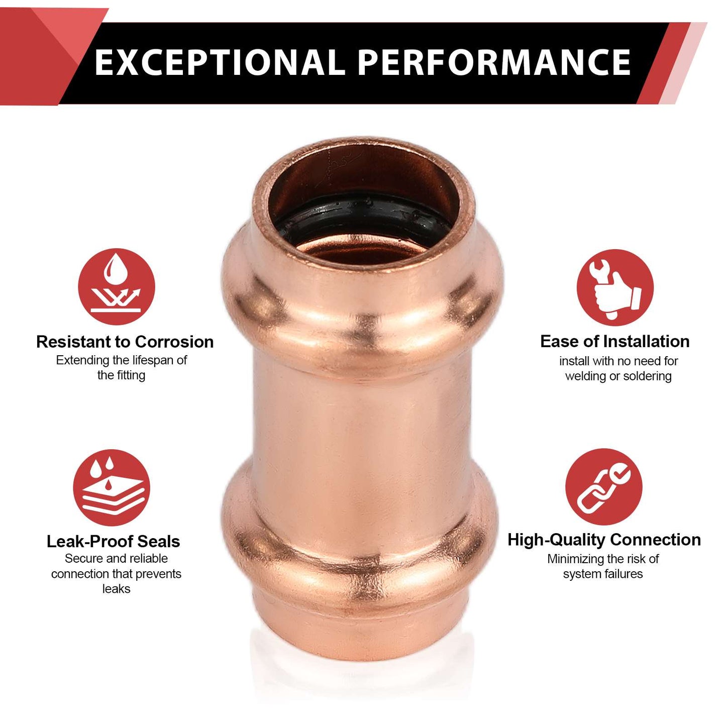 1/2" Press Copper Coupling NO Stop (Lead Free)