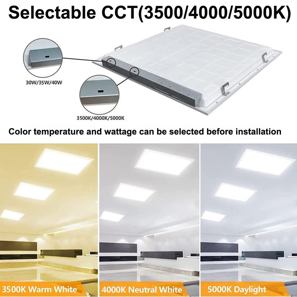 2x2 Back-Lit LED Flat Panel Ceiling Light, 30W 35W 40W Watt Tunable CCT 3500K 4000K 5000K Rotatable 0-10V Dimmable ETL DLC Listed 4-Pack