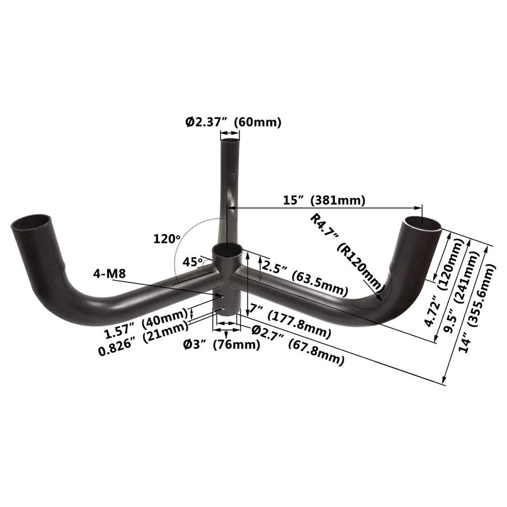 Triple Bullhorn Bracket with 3 Arms at 120 Degree, Tenon Adapter for 3 Light Fixtures with 2 3/8" Slip Fit, Shoebox Light Mount Bracket -2 Pack