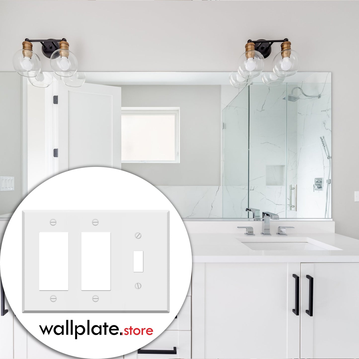 3-Gang White Metal Wall Plate – 2 Decora® (Rocker/GFCI) + 1 Toggle Switch | Standard Size