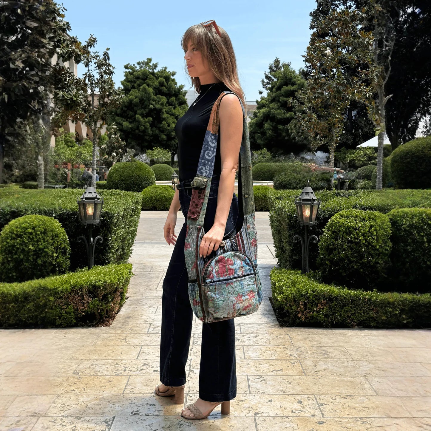 Kathmandu Collection Vintage Patchwork Hobo Bag with Water Bottle Pockets