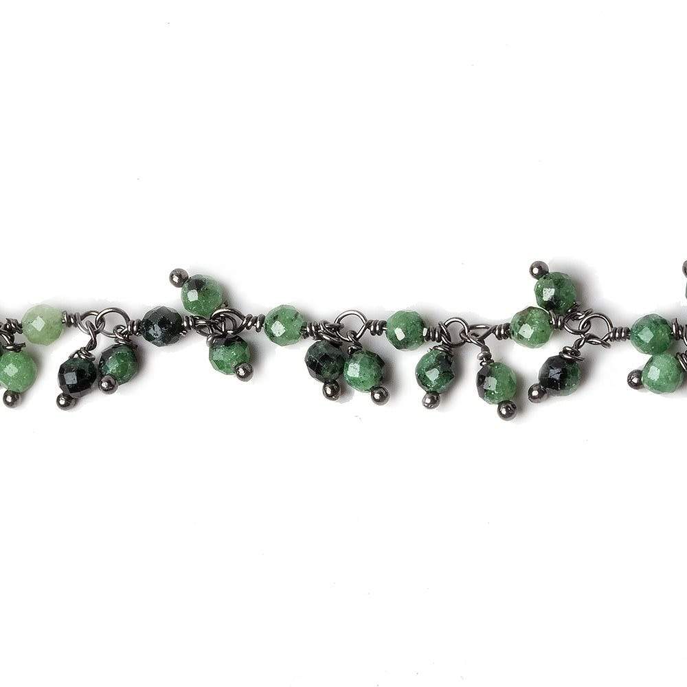 3mm Ruby in Zoisite micro-faceted round Black Gold Dangling Chain by the foot