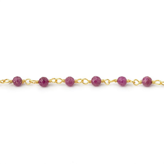 3mm Ruby Micro Faceted Rounds on Gold Plated Chain