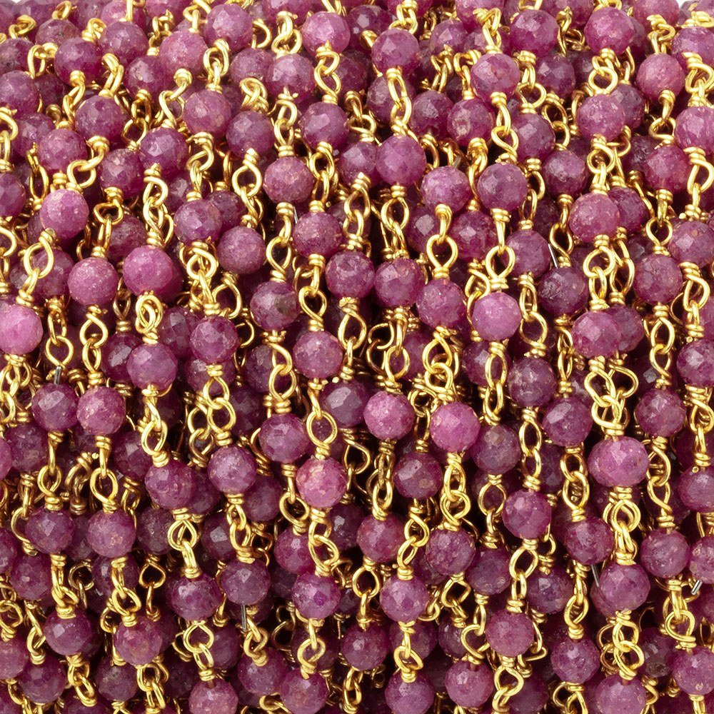 3mm Ruby Micro Faceted Rounds on Gold Plated Chain