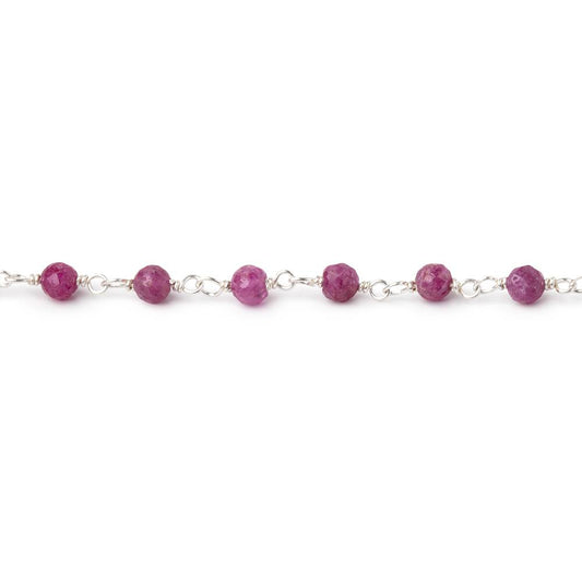 3mm Ruby Micro Faceted Rounds on Silver Plated Chain