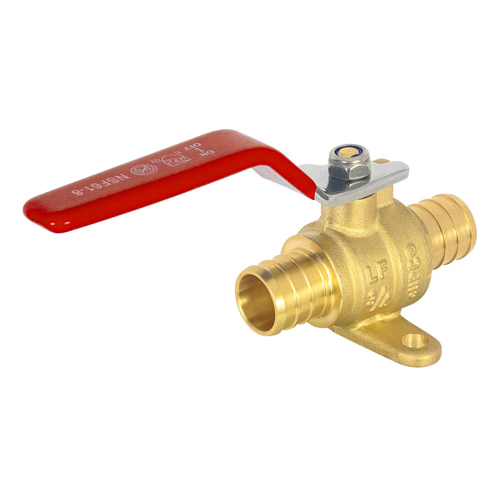 1" PEX Crimp Drop Ear Ball Valve, Red (Lead Free)