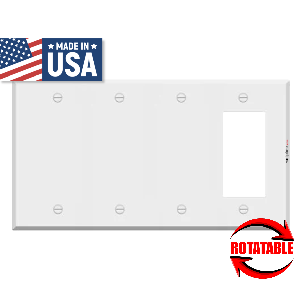 4-Gang White Metal Wall Plate – 1 GFCI/Decora & 3 Blank – Made in USA - Standard Size