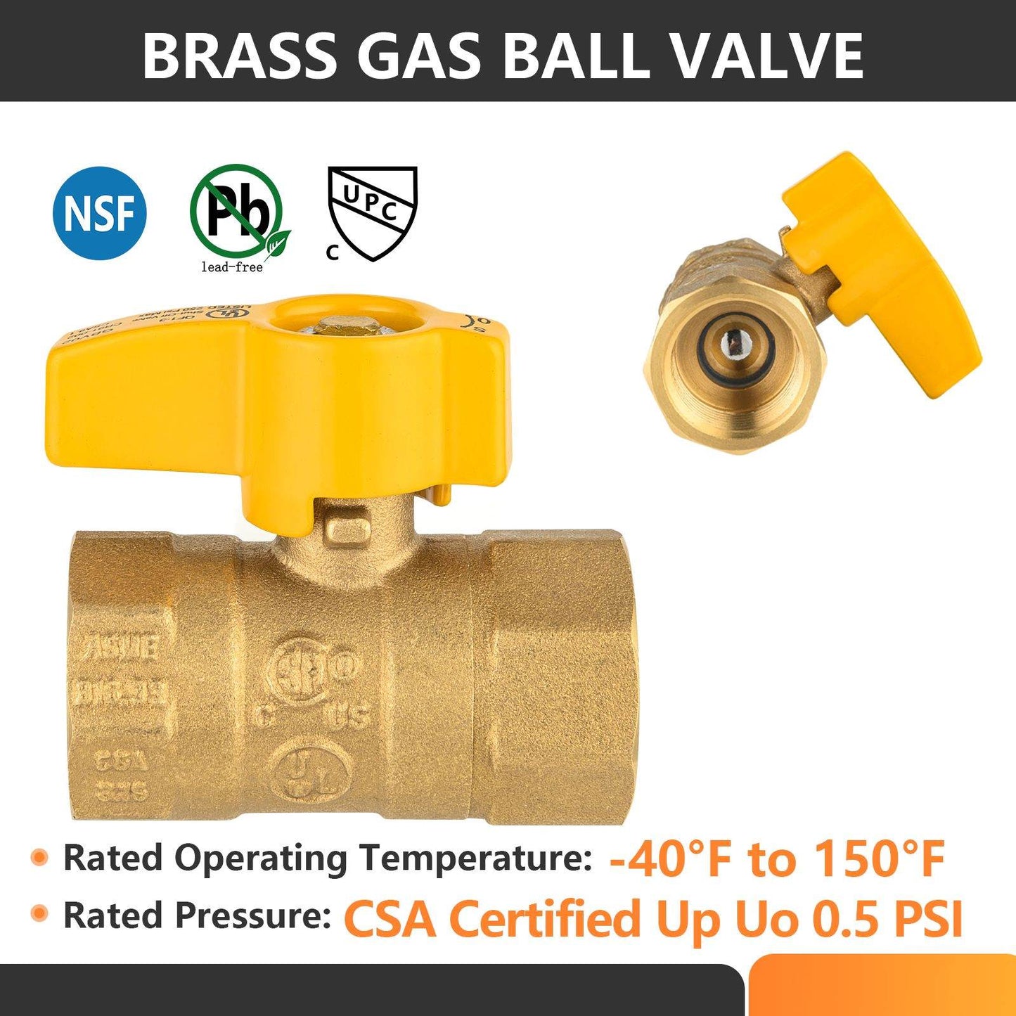 1/2" FNPT Gas Valve, Yellow