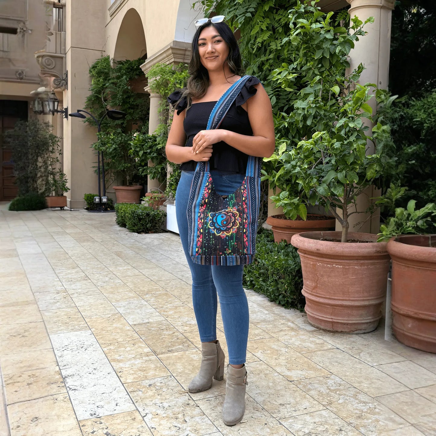 Kathmandu Collection Yin Yang Print Hobo Bag