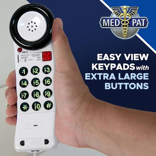 Med-Pat XL88Q One-Piece Phone – Extra-Loud Volume, Visual Ring, Water-Resistant, Hearing Aid Compatible