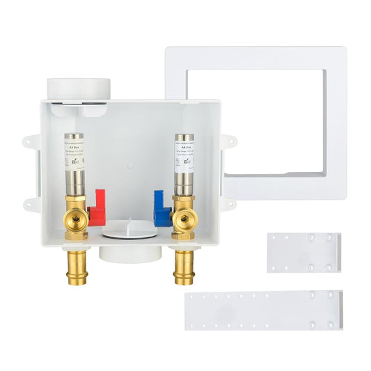 1/2" Copper Press Inlet, Washing Machine Outlet Box, with SS Water Hammer Arrestor, Center Drain