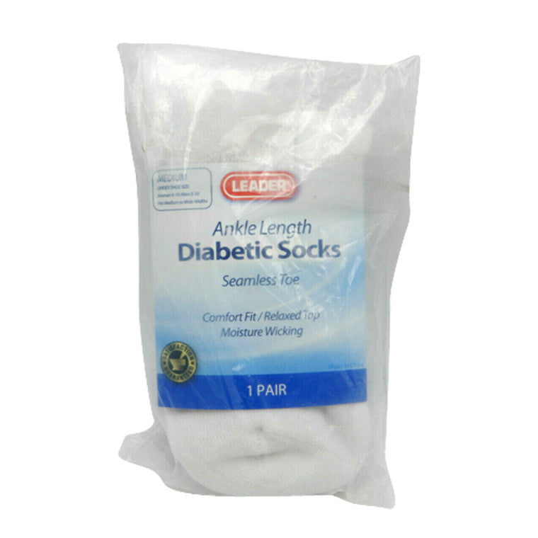 Leader™ Diabetic Ankle Socks – White (Size Medium)