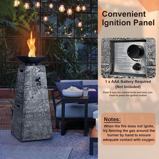 48" Large Outdoor Propane Fire Bowl Column With Cover & Lava Rocks (96173485)