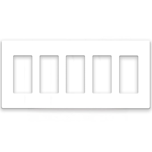 5 Gang White Screwless Rocker Switch Wall Plate