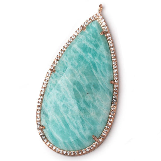 49x25mm Antique Rose Gold CZ Bezel Amazonite Pear Pendant 1 Focal Bead