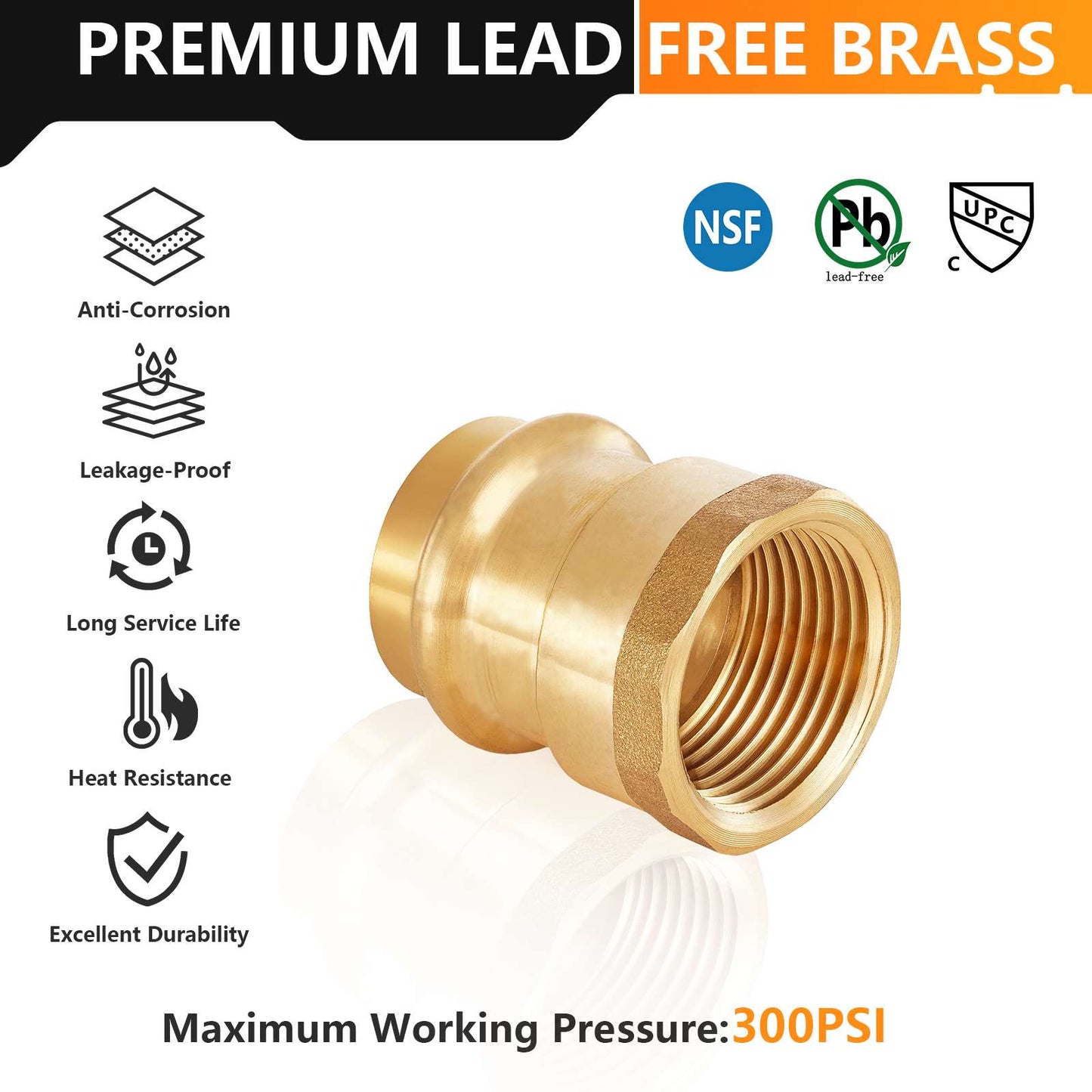 1" Press x 1" Female Brass Adapter (Lead Free)