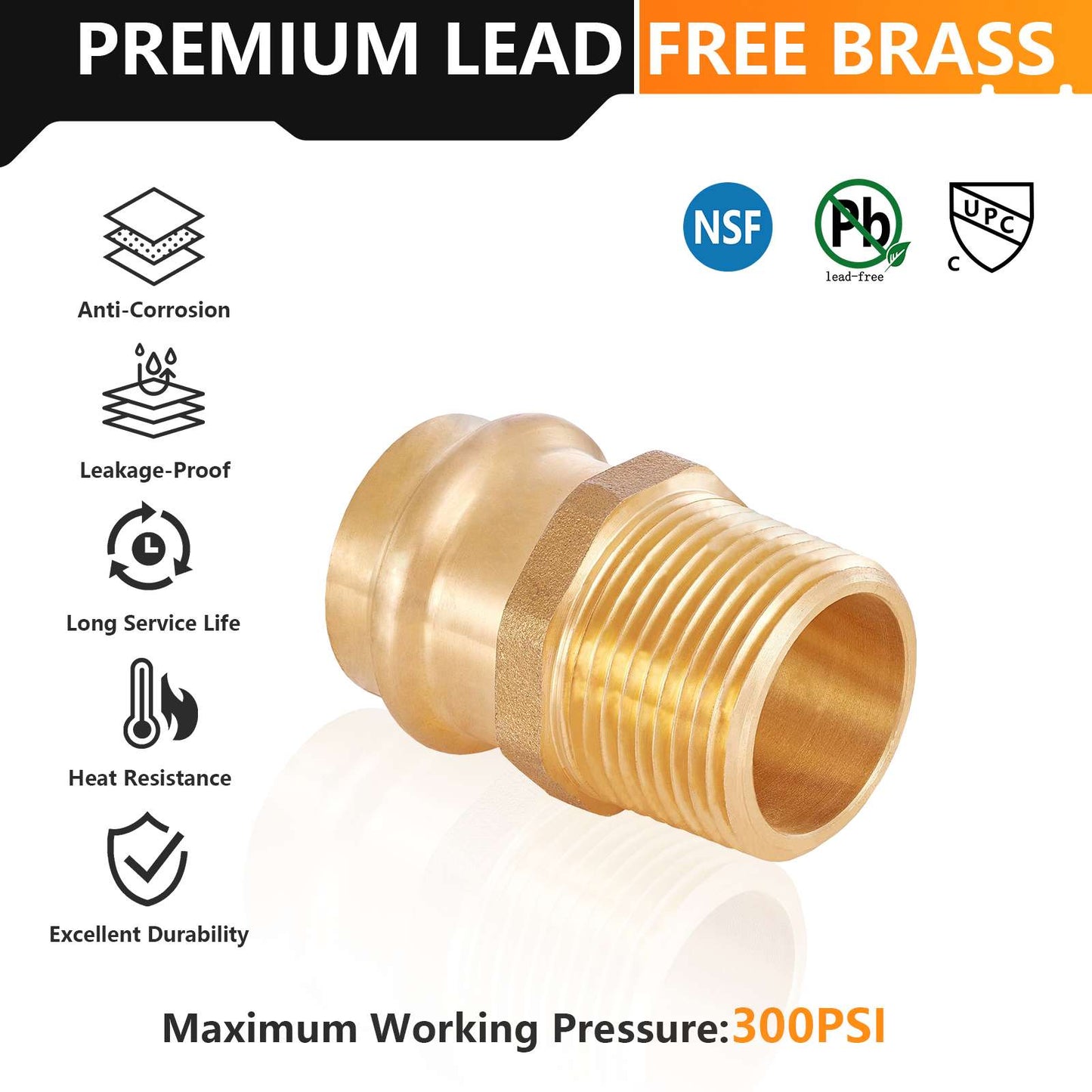 1" Press x 1" Male Brass Adapter (Lead Free)
