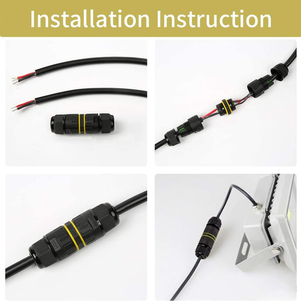 Wire Connector Waterproof IP68 External Electrical Junction Box, M20 Straight Joint for Ø5-12mm Wire Range(AC 400V, 24A), 2 Way 3Pin, UL-2Pack