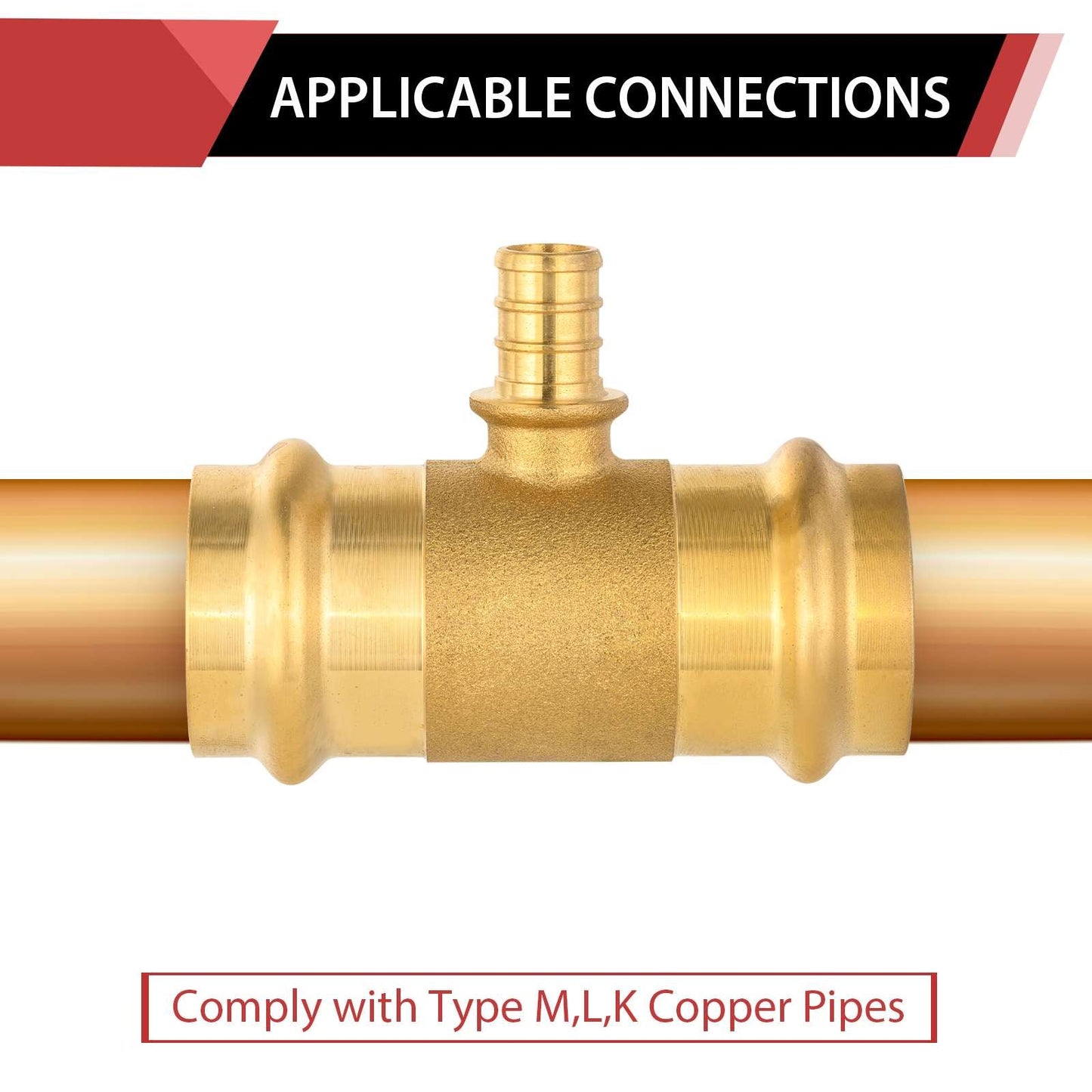 1" x 1" x 3/4" Press x Press x PEX Crimp Brass Tee (Lead Free)