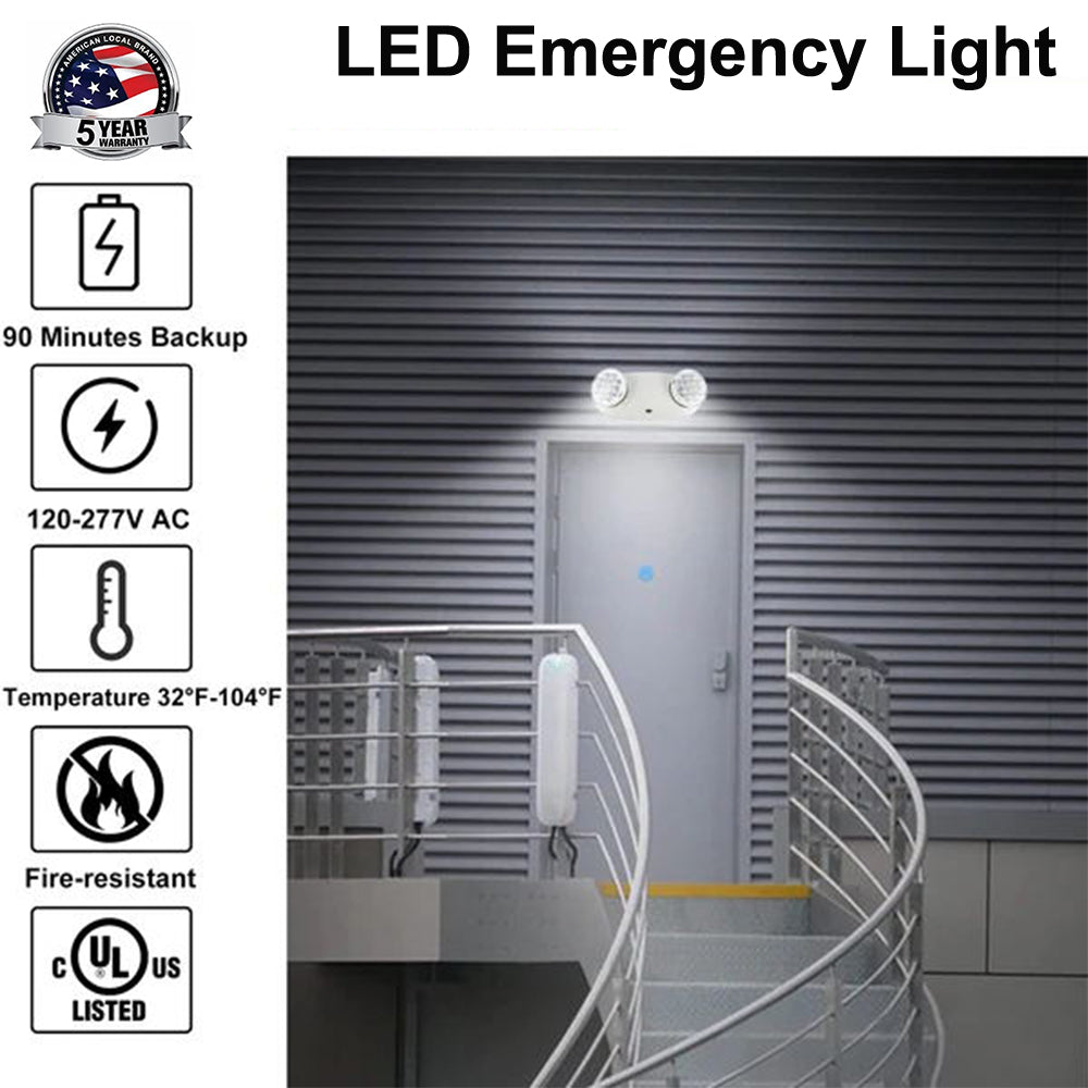 LED Emergency Bug Eye Lights with 90min Battery Backup,Commercial Emergency Light,Two Adjustable LED Light Head,120-277V AC, ETL Certified-14 Pack