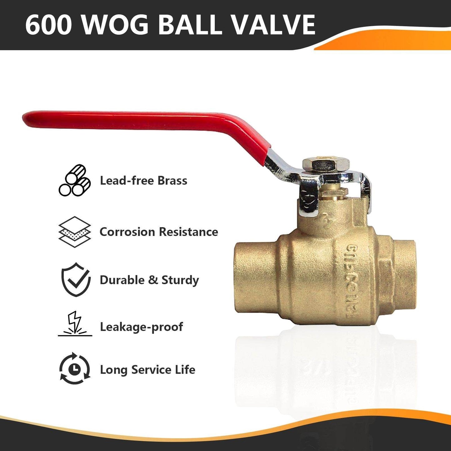 1" Sweat Ball Valve, Red (Lead Free)