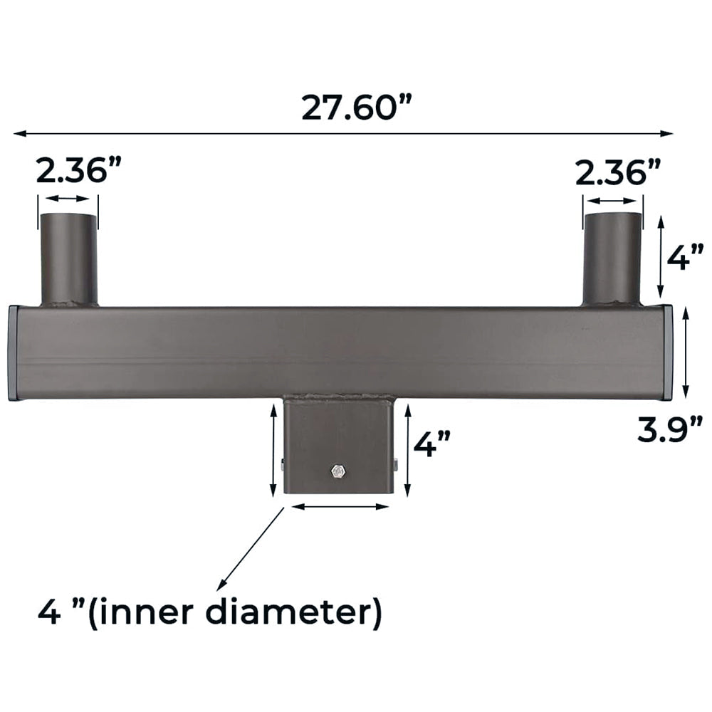 Bullhorn Tenon Adapter for 4inch Square Pole,2 Arms for 2 3/8" Slip Fitter LED Shoebox Parking Lot Area Light,Flood Lighting,Steel Pole Light Bracket