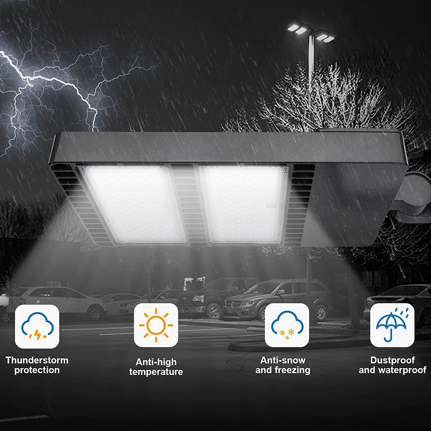 400W 500W 600W LED Shoebox Street Light 5000K 130LM/W 1-10V Dim 100-277V IP65 Commercial Parking Lot Area Pole Lights, Mount Optional, ETL DLC Listed