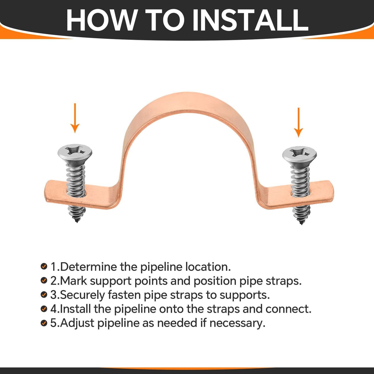 1" Copper Pipe Straps, Two Hole