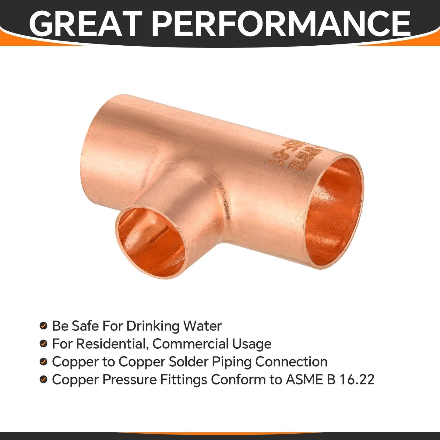 1" x 1" x 1/2" Copper Reducing Tee