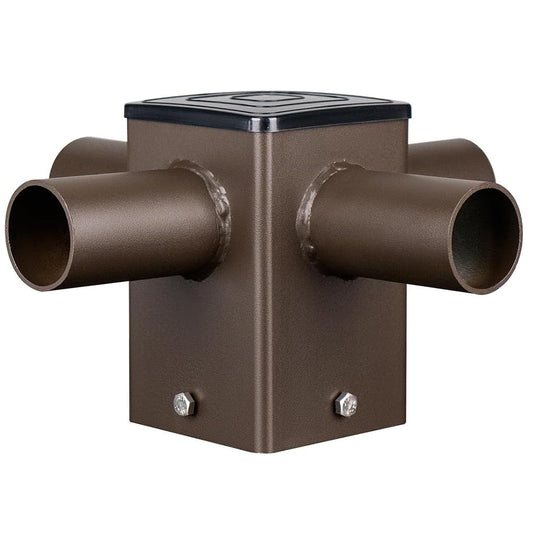 4" 90 Degree Quad Square Horizontal Tenon Adapter for 4 in Square Light Poles, Steel LED Parking Lot Light, Street Lighting Mounting Bracket