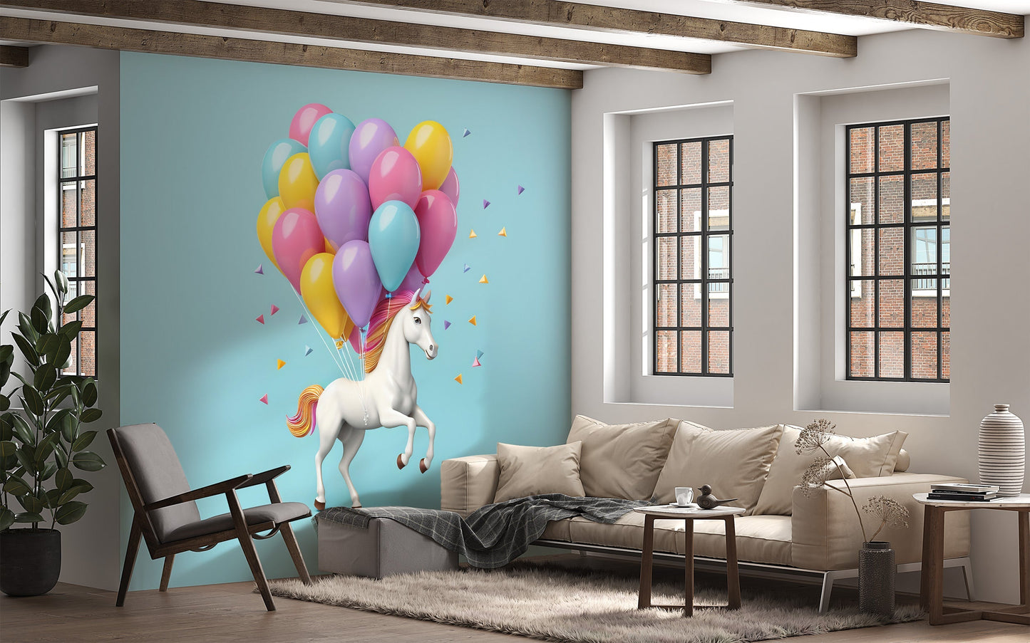 Colorful Balloons Horse Wall Mural