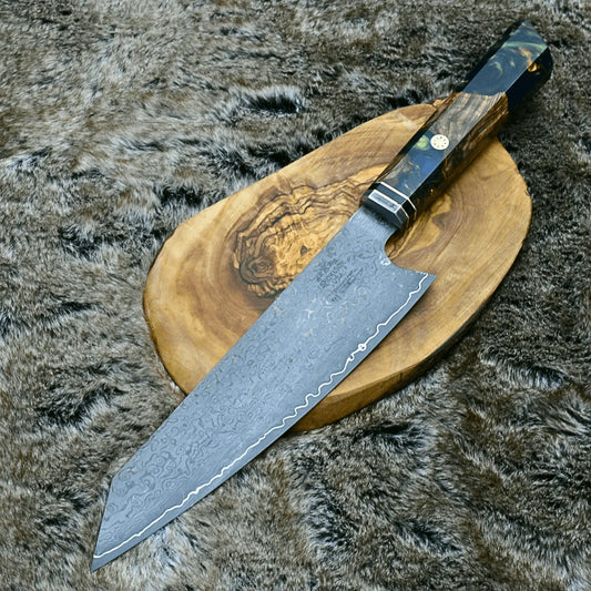 Aurora Japanese Chef Knife with Exotic Olive Burl & Emerald Green Pearl Resin Handle