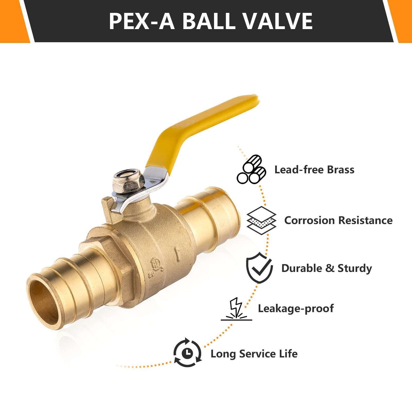 1" PEX Expansion Ball Valve, Yellow (Lead Free)