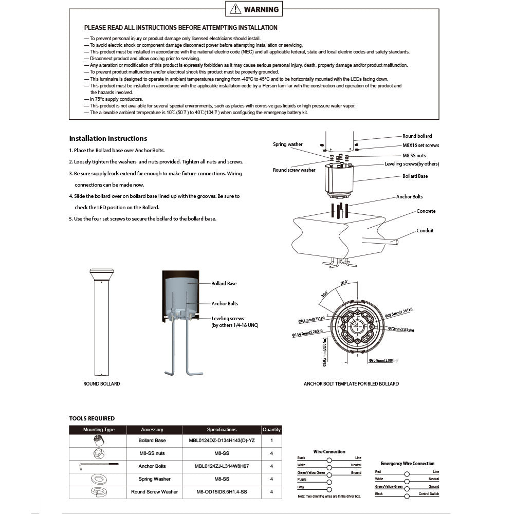 10-26W Tunable LED Bollard Lights 3000K 4000K 5000K Tunable 120-277V 3.5ft Height 1-10V Dimmable IP65 Commercial Landscape Path Light UL DLC Listed
