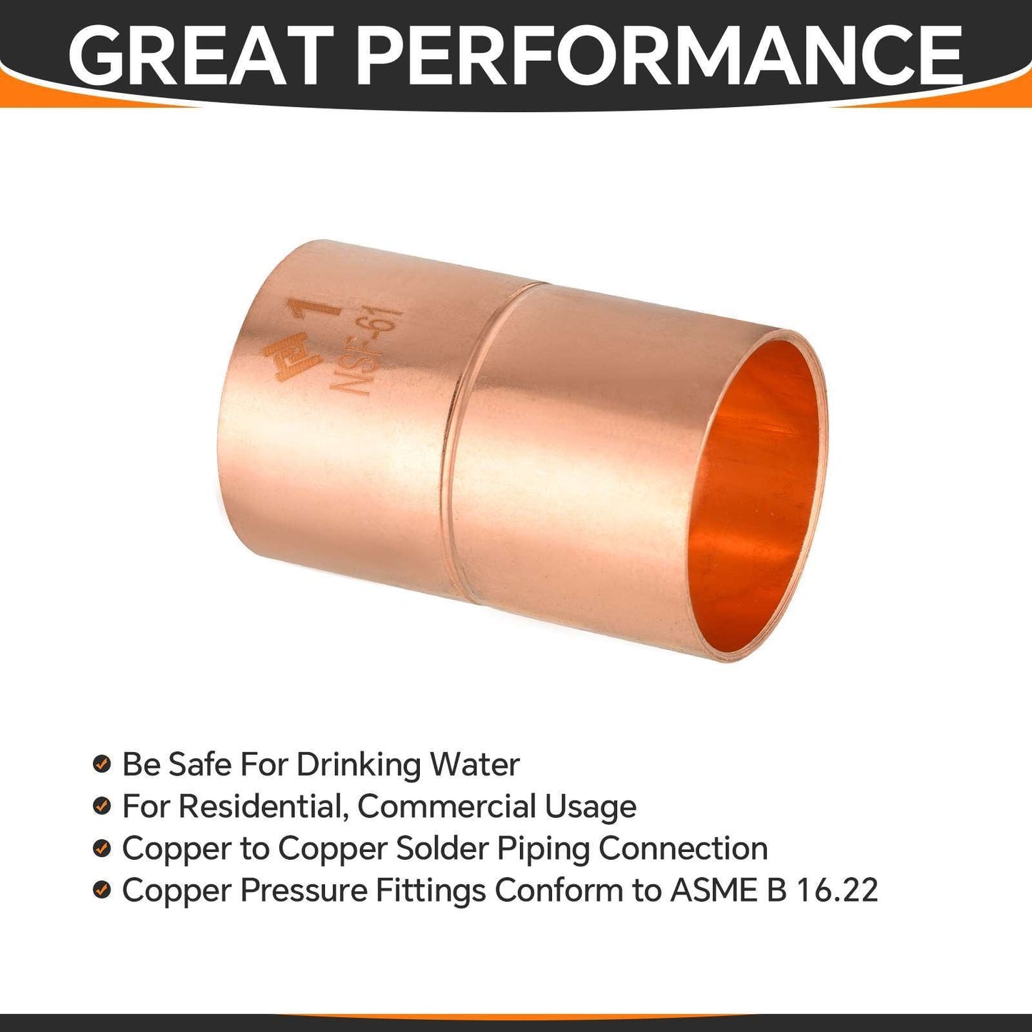 1" Copper Coupling With Rolled Stop