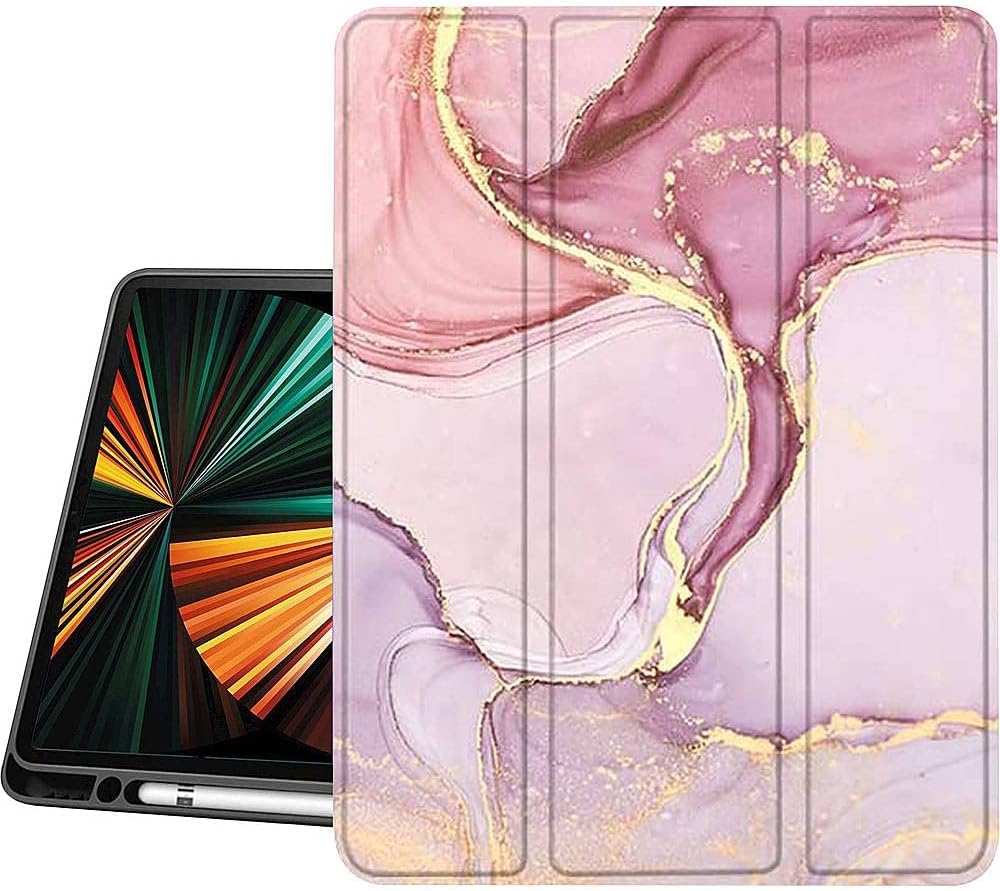 Inspire Series Pink Marble Folio Case with Glass Screen - iPad Pro 12.9 (4th, 5th & 6th Generation)