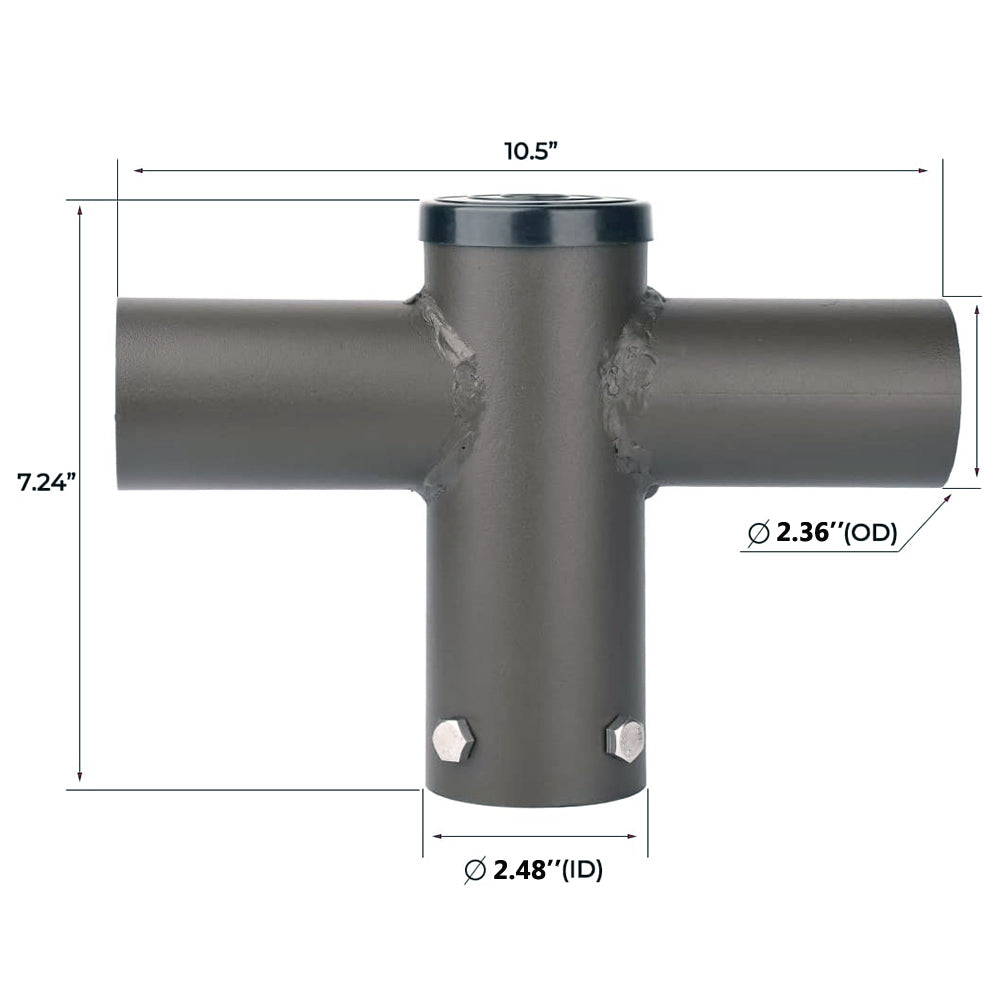 Double Spoke Arm Bracket at 180 Degree with 2 Light Horizontal Tenon Adaptor Round for 2-3/8" Street Light & Area Light, Heavy Duty Pole Mount Bracket
