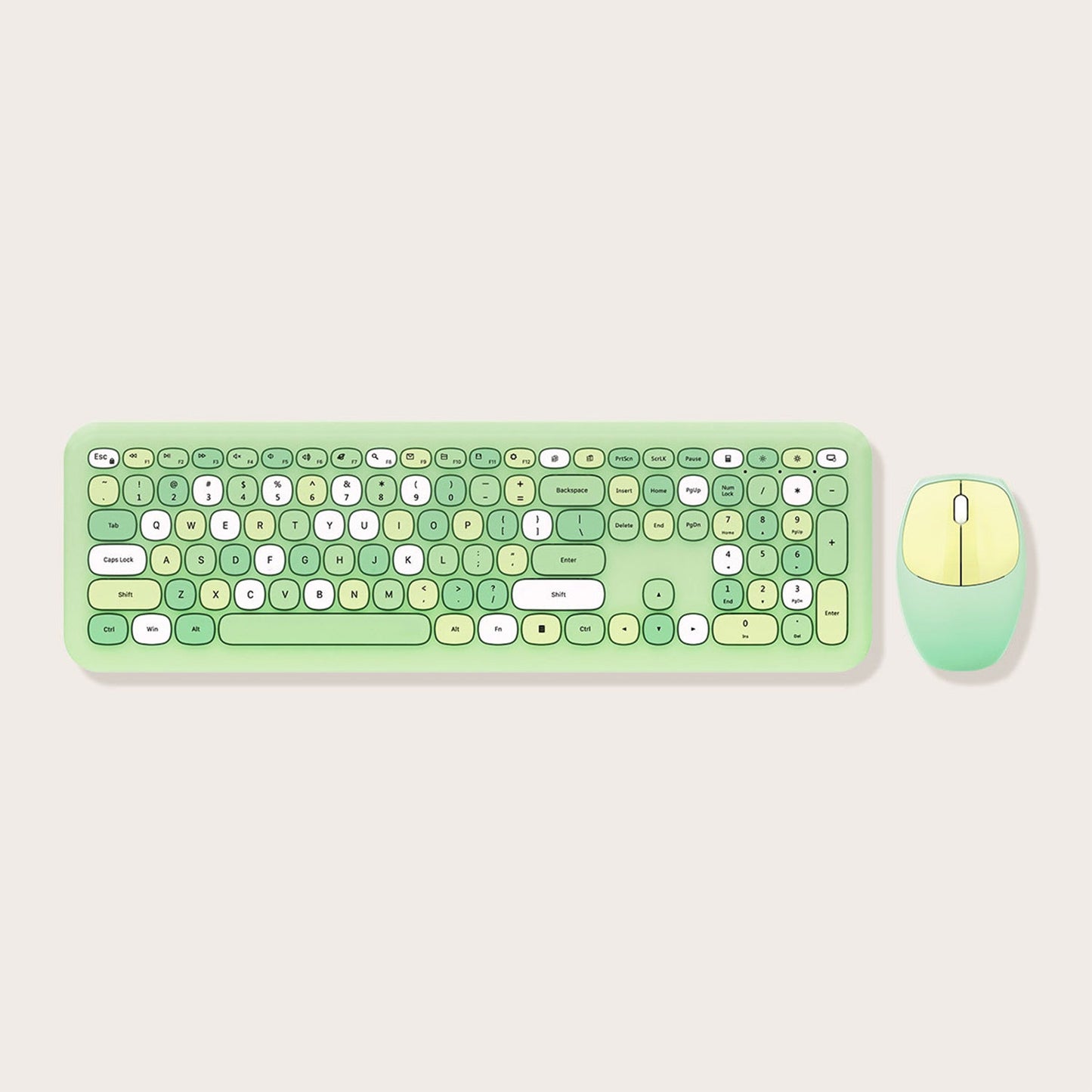 Wireless Keyboard and Mouse Combo with Lime Green Flush Keys