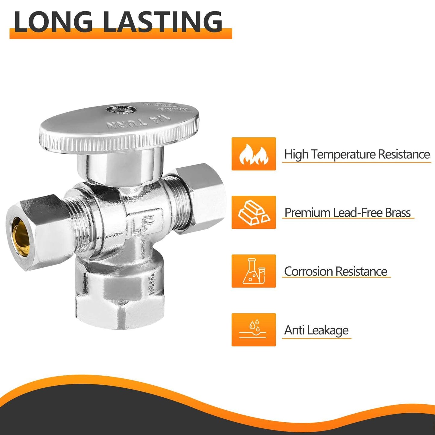 1/2" FIP x 3/8" OD Compr. x 3/8" OD Compr. Dual Angle Stop Valve, 1/4 Turn (Lead Free)