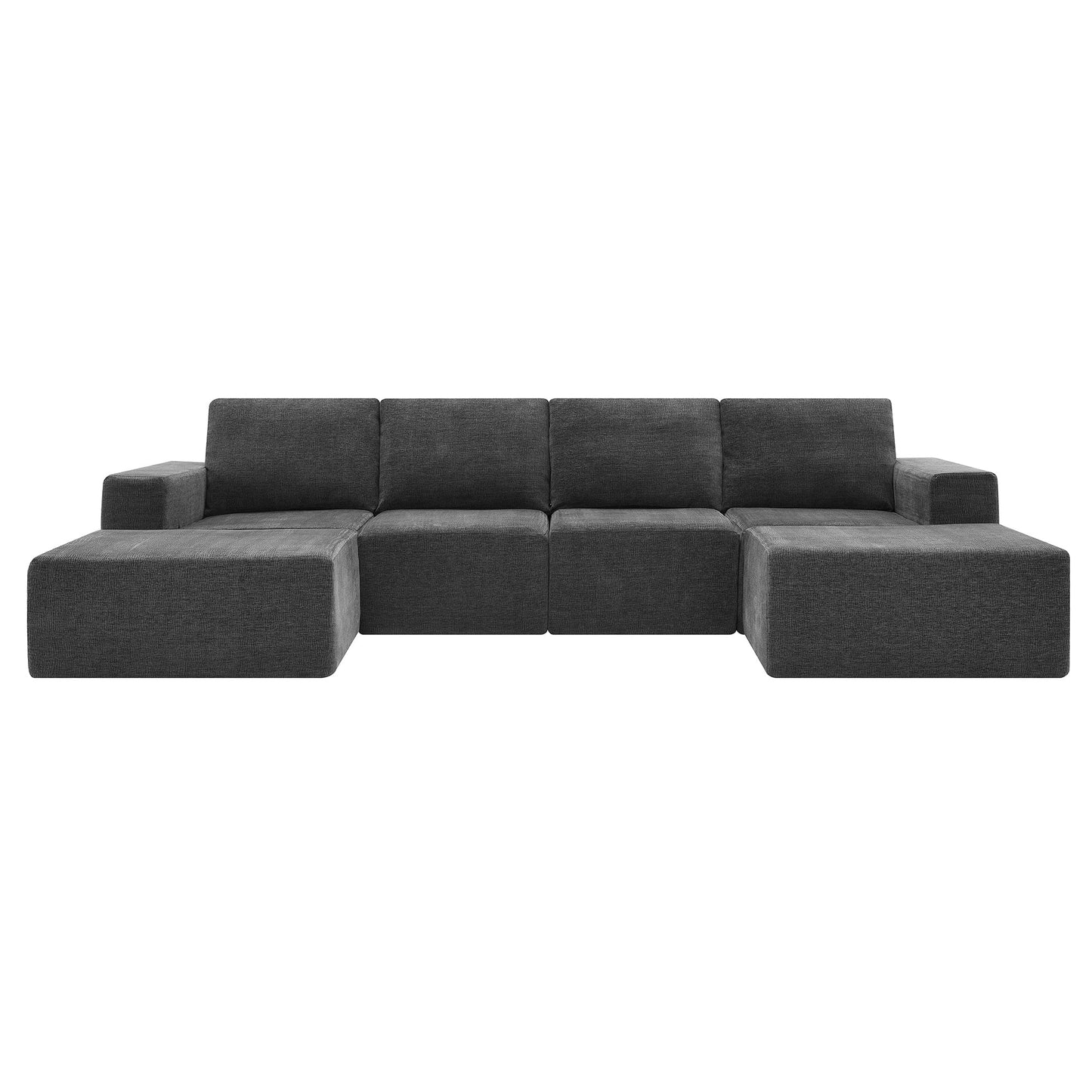 110*72' Modular U Shaped Sectional Sofa with Ottomans,Luxury Cloud Chenille Floor Couch with Deep Seat,No Assembly Required,Fully Compressed Upholstered Sofa for Living Room,Bedroom,3 Colors
