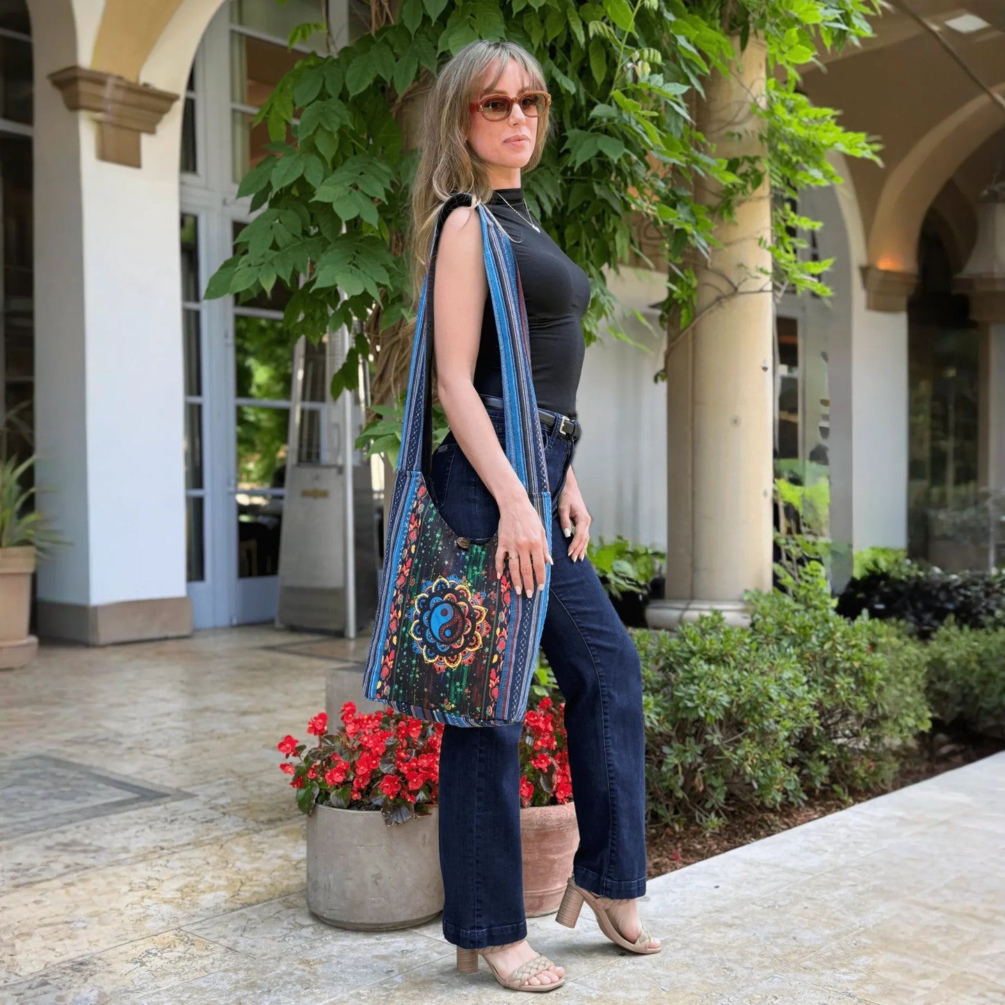 Kathmandu Collection Yin Yang Print Hobo Bag