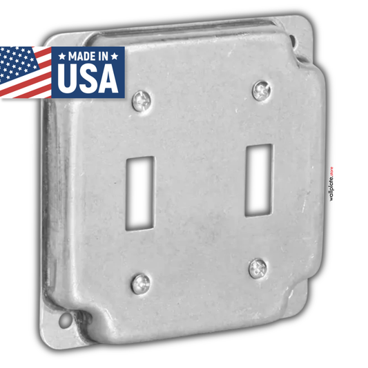 4 inch Square Galvanized Steel Double Toggle Switch Electrical Box Cover