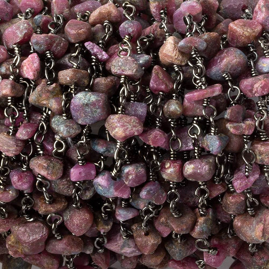 4x4-10x6mm Matte Ruby in Zoisite Chips Black Gold plated Chain by the foot 36 pieces