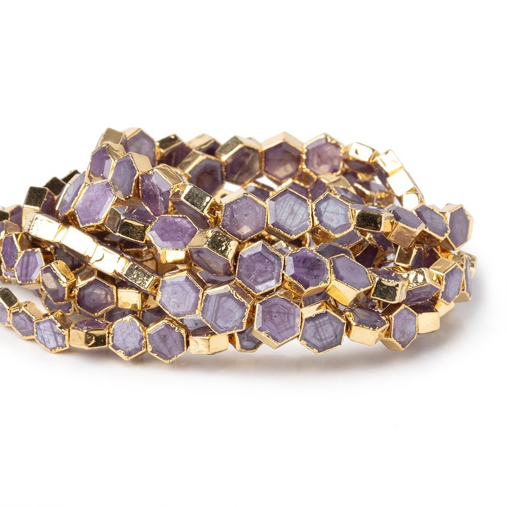 5-8mm Gold Leaf Star Ruby Bevel Faceted Hexagonal Beads 14 inch 51 pieces AA