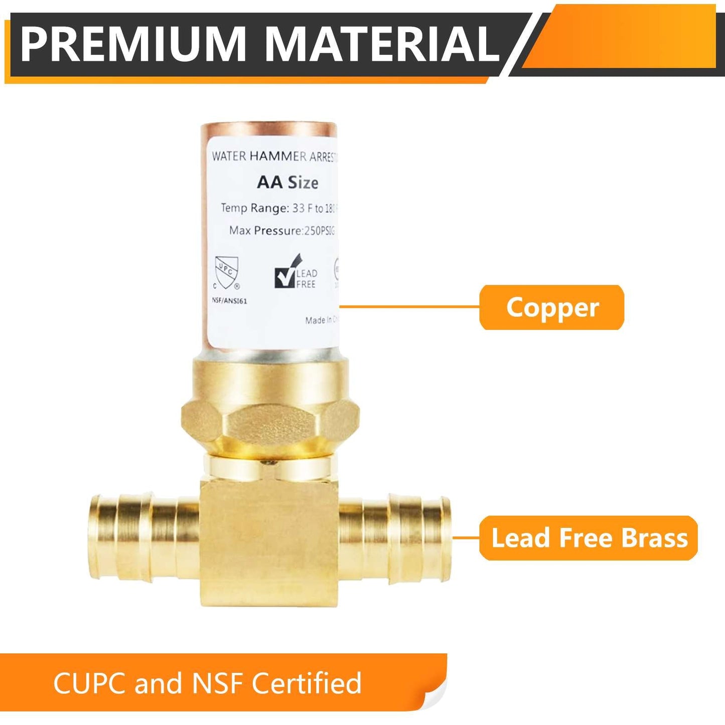 1/2" PEX-A Expansion, Water Copper Hammer Arrestor Tee