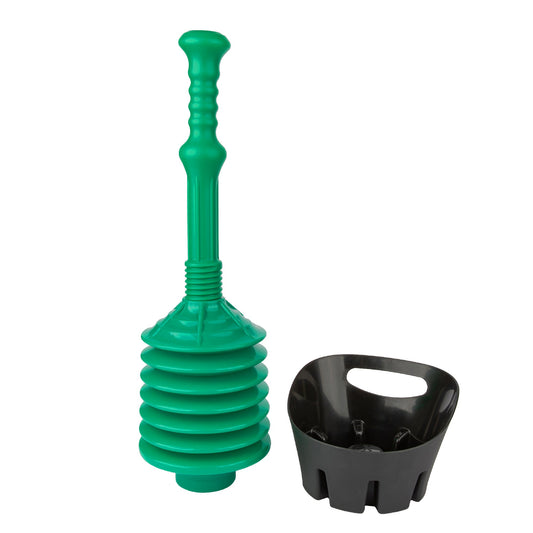 Antimicrobial Bellows Accordion Toilet Plunger with Black Storage Tray (Green)