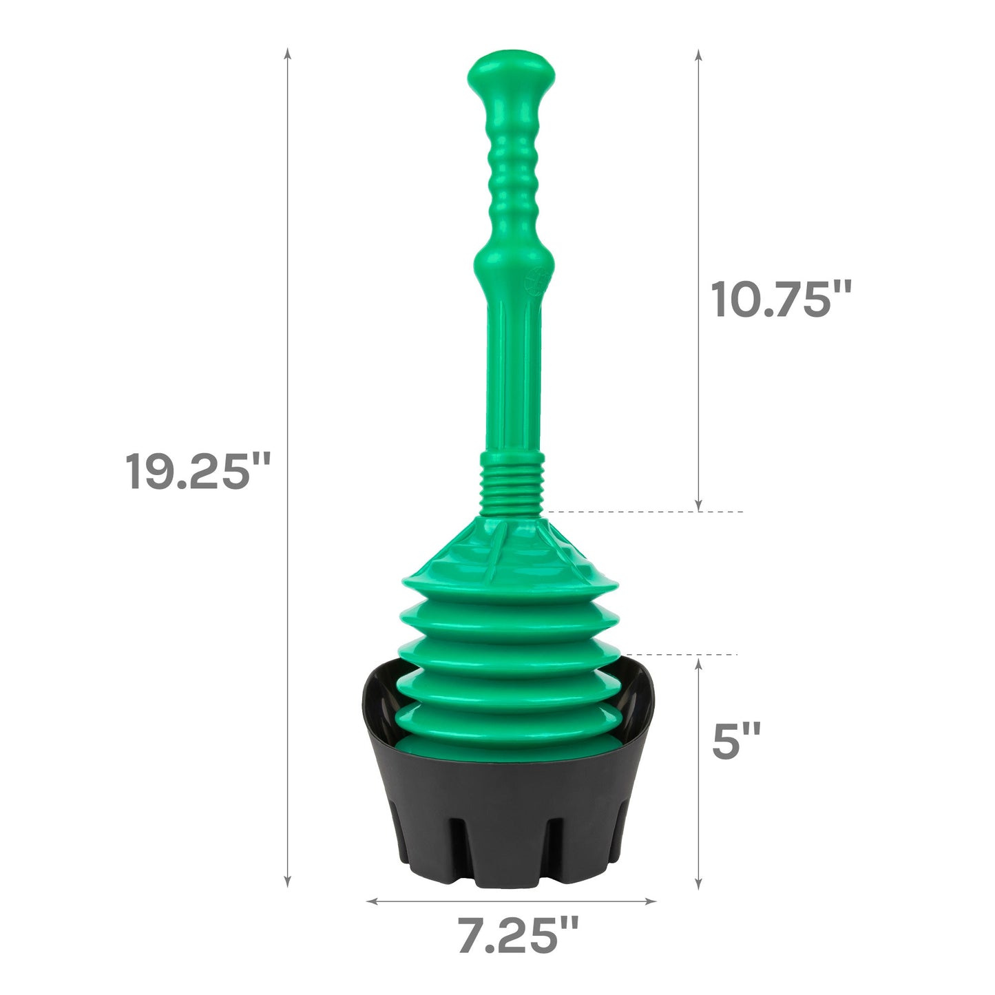 Antimicrobial Bellows Accordion Toilet Plunger with Black Storage Tray (Green)