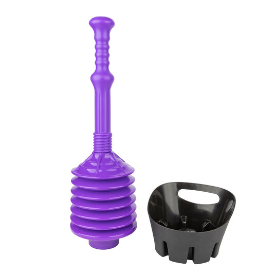 Antimicrobial Bellows Accordion Toilet Plunger with Black Storage Tray (Purple)